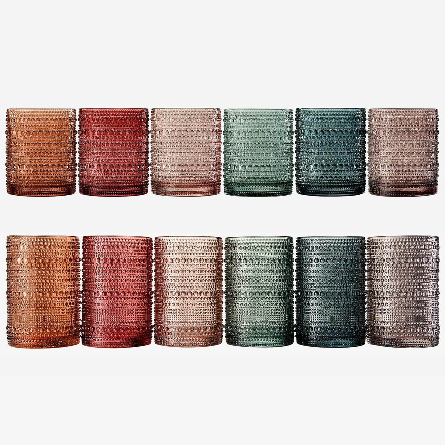 Hobnail Drinking Glasses Pastel Colored Beaded Drinking | Set of 12 - Loft&Timber