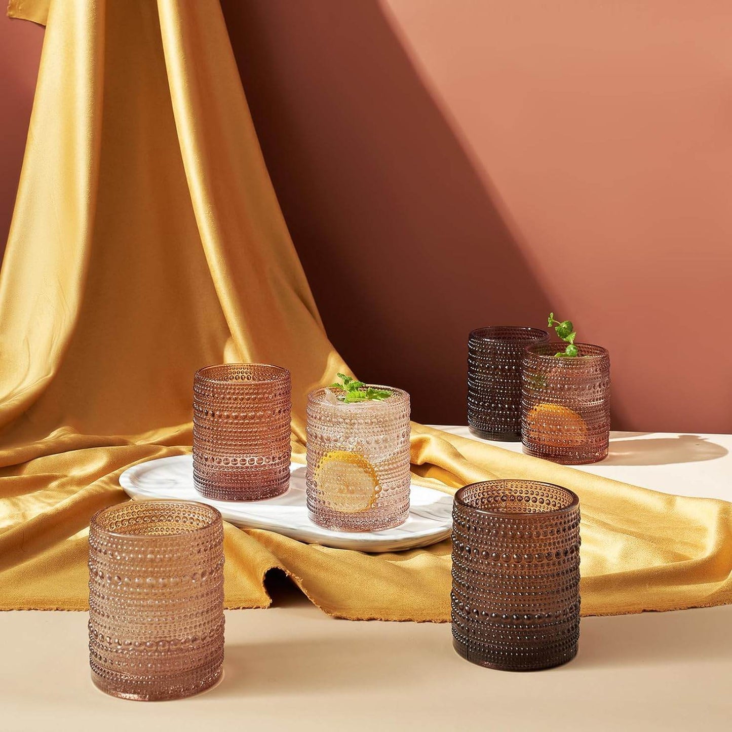 Hobnail Drinking Glasses, Venus Colors Beaded Tumbler Drinking Glasses Set | Set of 6 - Loft&Timber