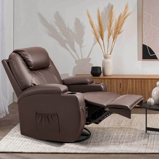 PU Leather Recliner Chair with Massage and Heat (Brown) - Loft&Timber