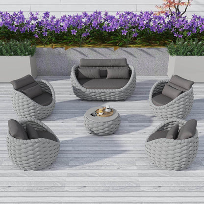 Aluminum Outdoor Patio Furniture Set with Coffee Table, 6 Piece Patio Conversation Sets with Washable Cushions Covers, Patio Sectional Furniture Set for Porch, Balcony, Deck, Yard - Loft&Timber