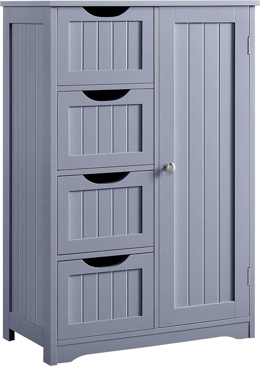 Bathroom Floor Cabinet, Freestanding Storage Organizer Unit Kitchen Cupboard W/ 4 Drawers & Adjustable Shelves, Using for Kitchen/Bathroom, Gray-0
