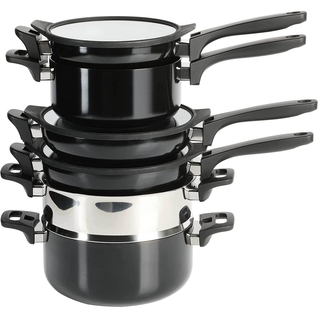 Kenmore Elite Grayson 9 Piece Nonstick Aluminum Stackable Cookware Set in Black - Loft&Timber