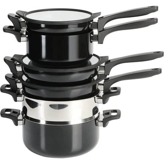 Kenmore Elite Grayson 9 Piece Nonstick Aluminum Stackable Cookware Set in Black - Loft&Timber
