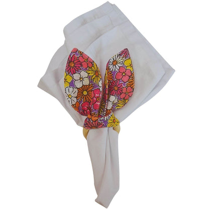 Maison Charlo | Easter Set of 4 Pink Floral Garden Bunny Ears Napkin Rings | Dining Table Decor - Loft&Timber