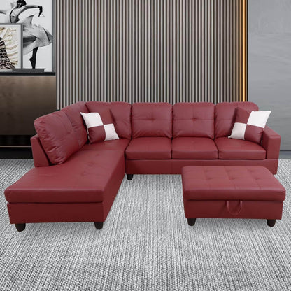 Ponliving Furniture Modern L-Shaped Leather Sectional Sofa Left Hand Facing Red - Loft&Timber