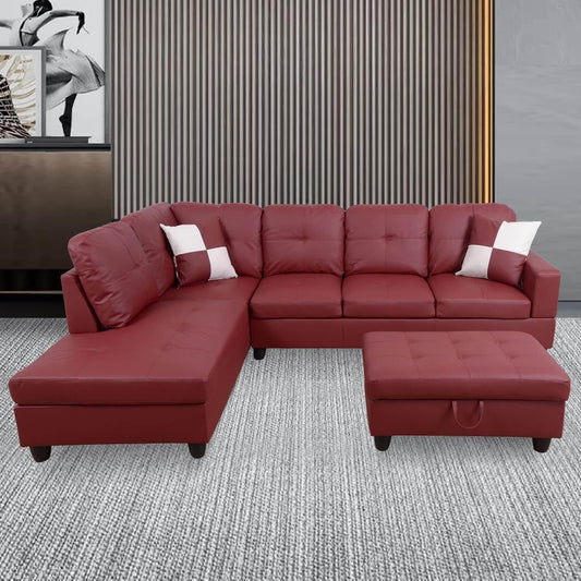 Ponliving Furniture Modern L-Shaped Leather Sectional Sofa Left Hand Facing Red - Loft&Timber