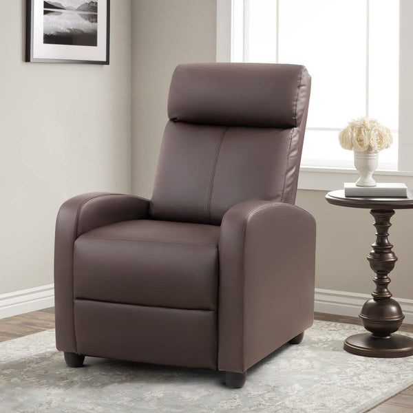 Massage Recliner Chair for Living Room Adjustable PU Leather Reclining Chair Home Theater Seating Modern Winback Single Sofa for Adults with Footrest (Leather, Brown)-0