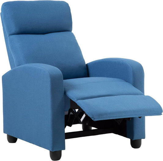 Recliner Chair Single Reclining Sofa with Lumbar Support (Fabric, Blue) - Loft&Timber