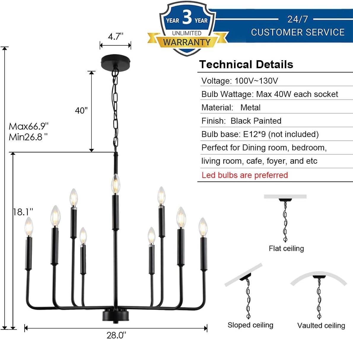 9-Light Black Farmhouse Chandelier Dining Room Rustic - Loft&Timber