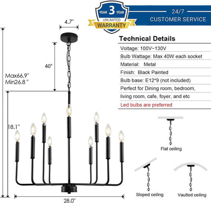 9-Light Black Farmhouse Chandelier Dining Room Rustic - Loft&Timber