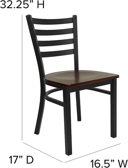 2 Pack Hercules Series Black Ladder Back Metal Dining Chair With Mahogany Seat For Restaurants-2