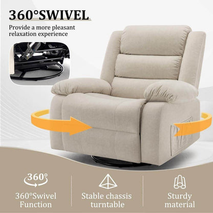 Recliner Chair, Wide Rocker Chair, Rocking Chair with Massage and Heat,360°Swivel Nursery Rocking Chairs, Oversized Recliner for Adults, Cashmere Reclining Sofa for Living Room, Beige - Loft&Timber