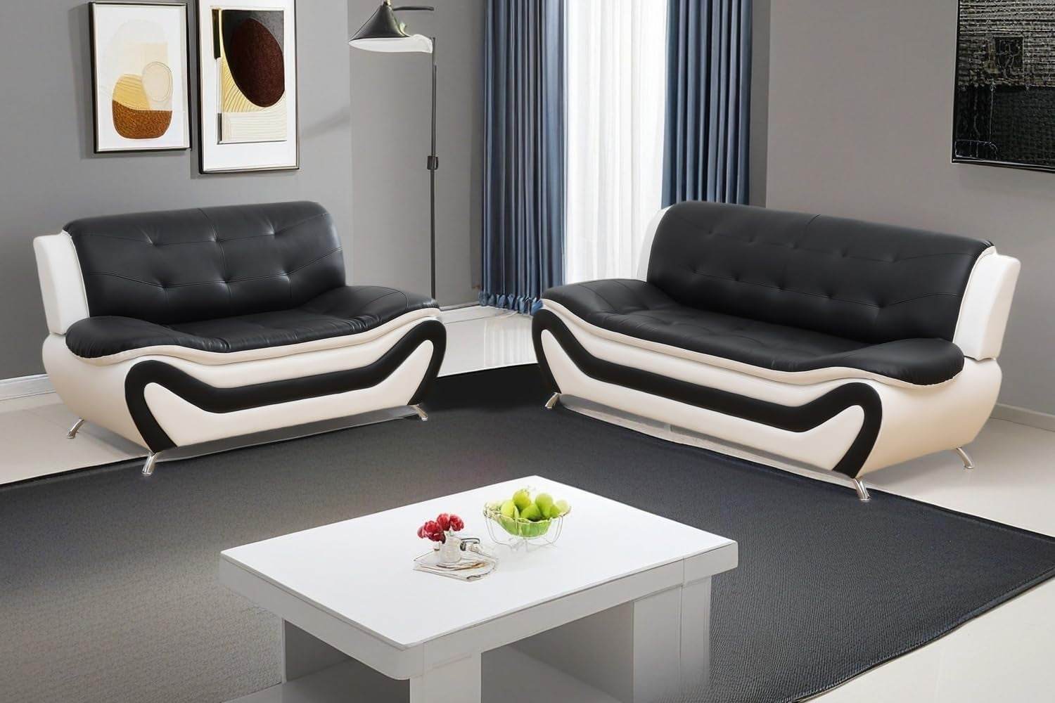 Sectional Sofa Sets, 5-Seat Sofa in Black/White, Sofa+Loveseat - Loft&Timber