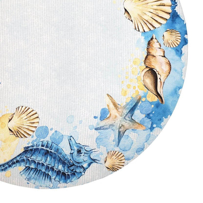 Set of 4 Round Placemats Covers Ring Seahorse Blue 14 Dia inch - Loft&Timber