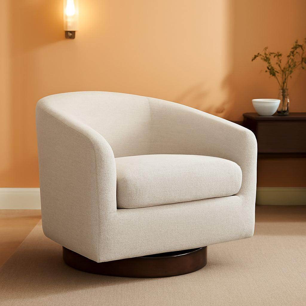 Ivory Swivel Barrel Chair Upholstered Fabric Living Room - Loft&Timber