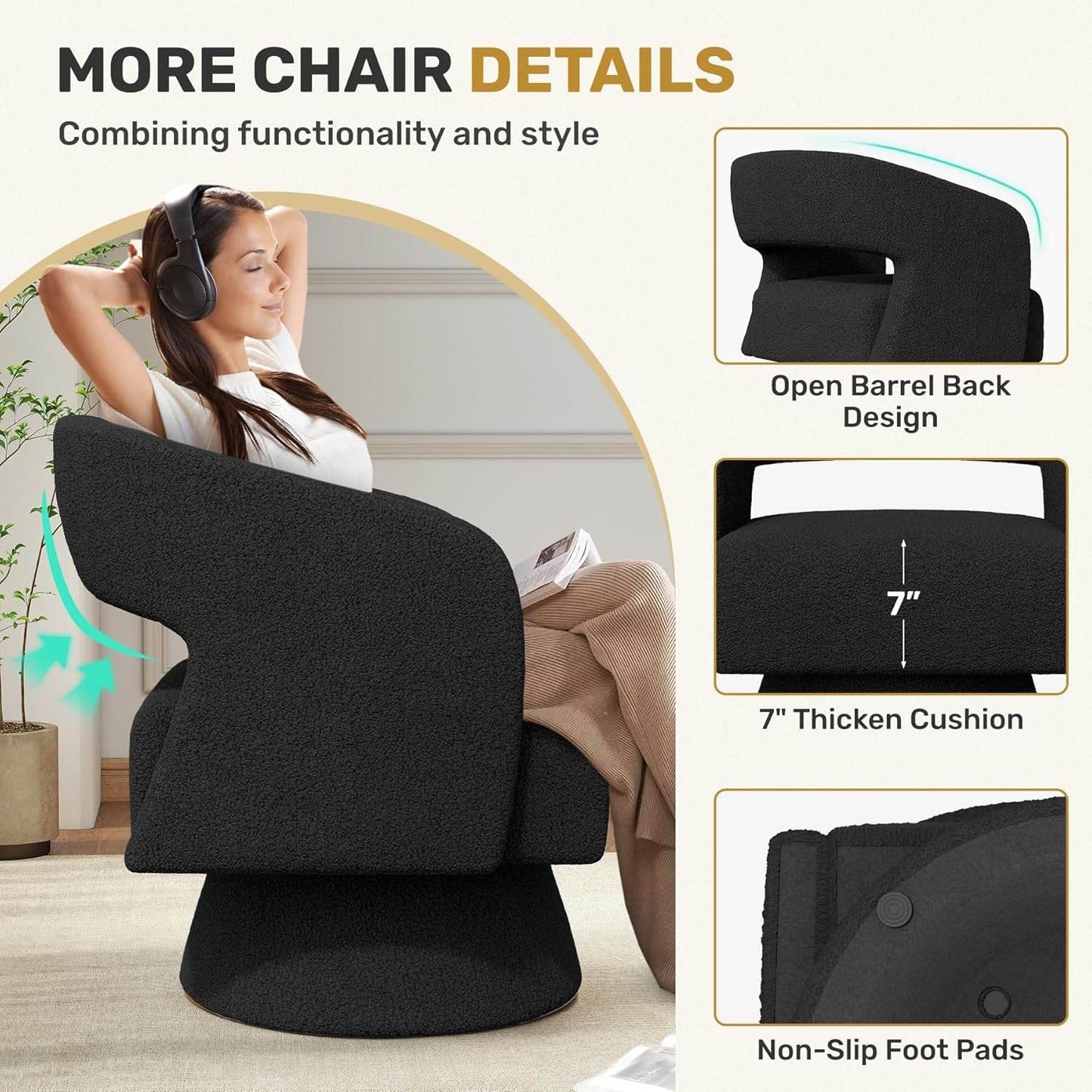 Black ThreeSixty Swivel Armchairs Premium Collection - Loft&Timber