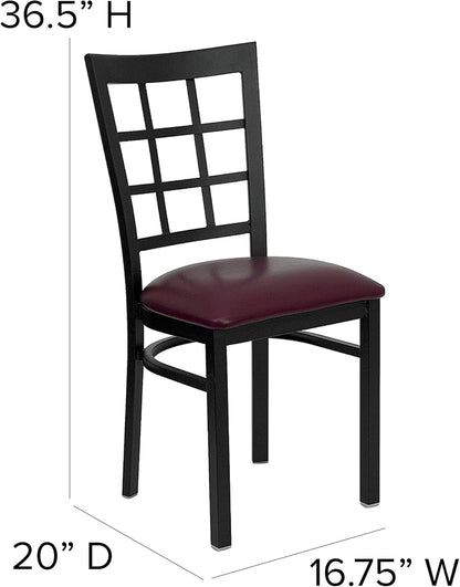 Hercules Window Back Metal Dining Chair Burgundy Vinyl Seat-2