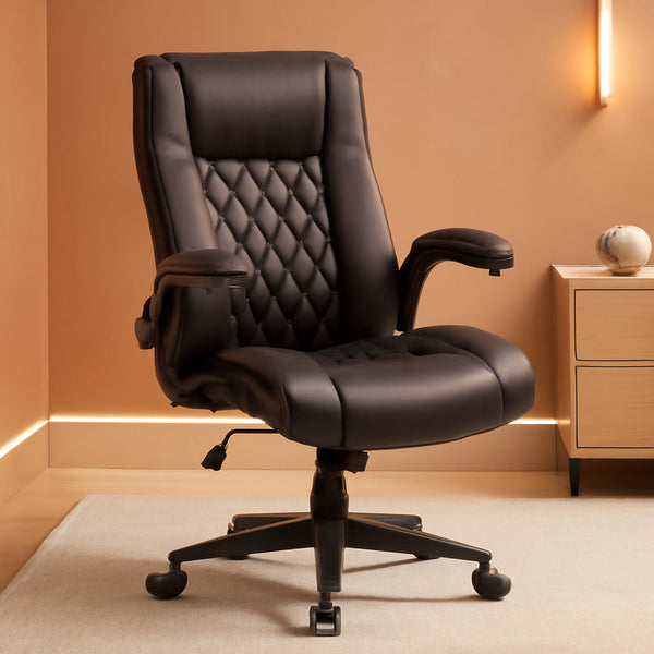 Executive PU Leather Office Chair With Flip Up Armrests-0