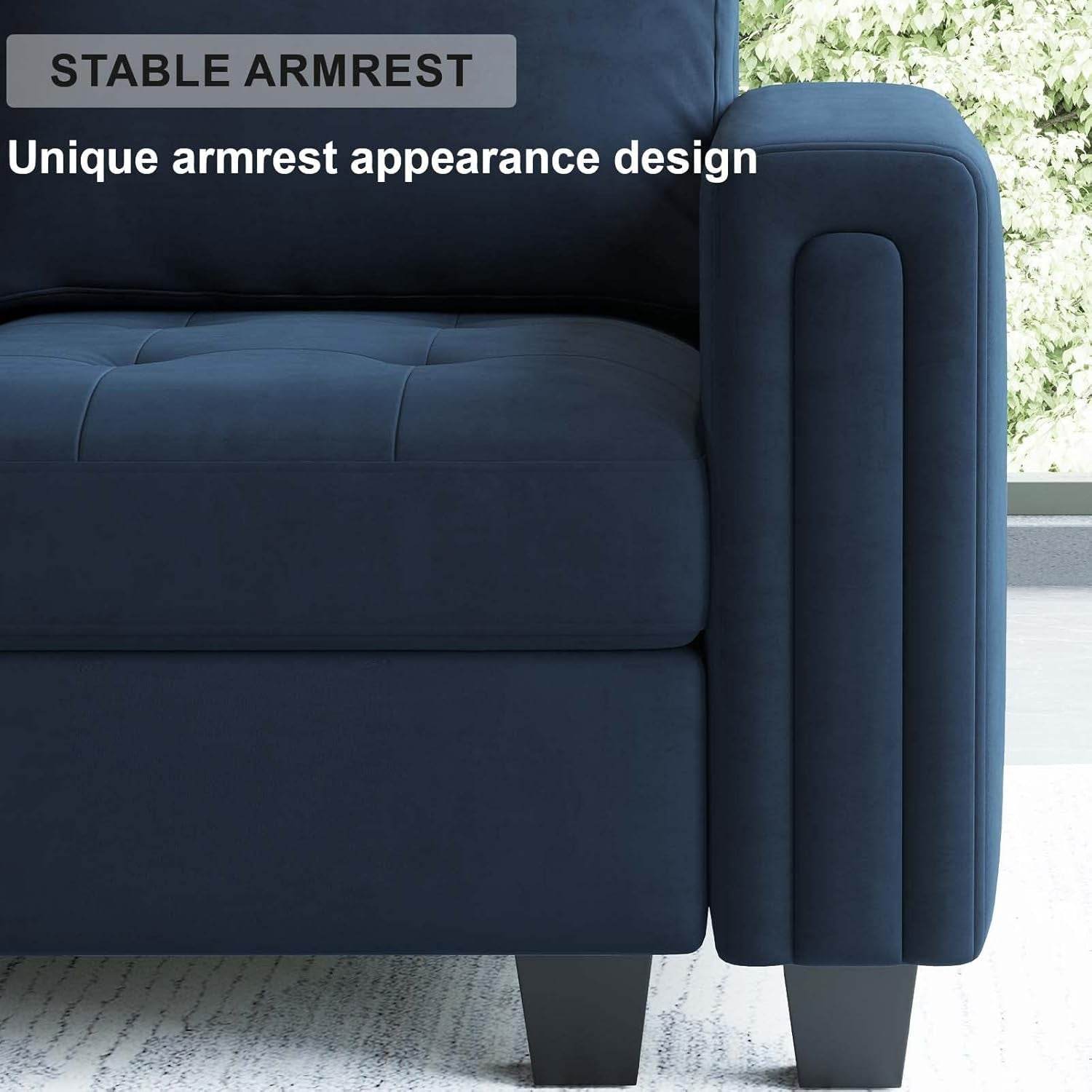 Velvet L Shaped Sofa Couch with Reversible Chaise Convertible Modular Sectional Sofa Set with Storage Ottoman Corner Sofa Set for Living Room Blue - Loft&Timber