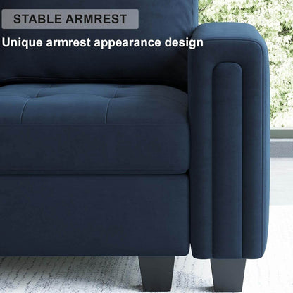 Velvet L Shaped Sofa Couch with Reversible Chaise Convertible Modular Sectional Sofa Set with Storage Ottoman Corner Sofa Set for Living Room Blue - Loft&Timber