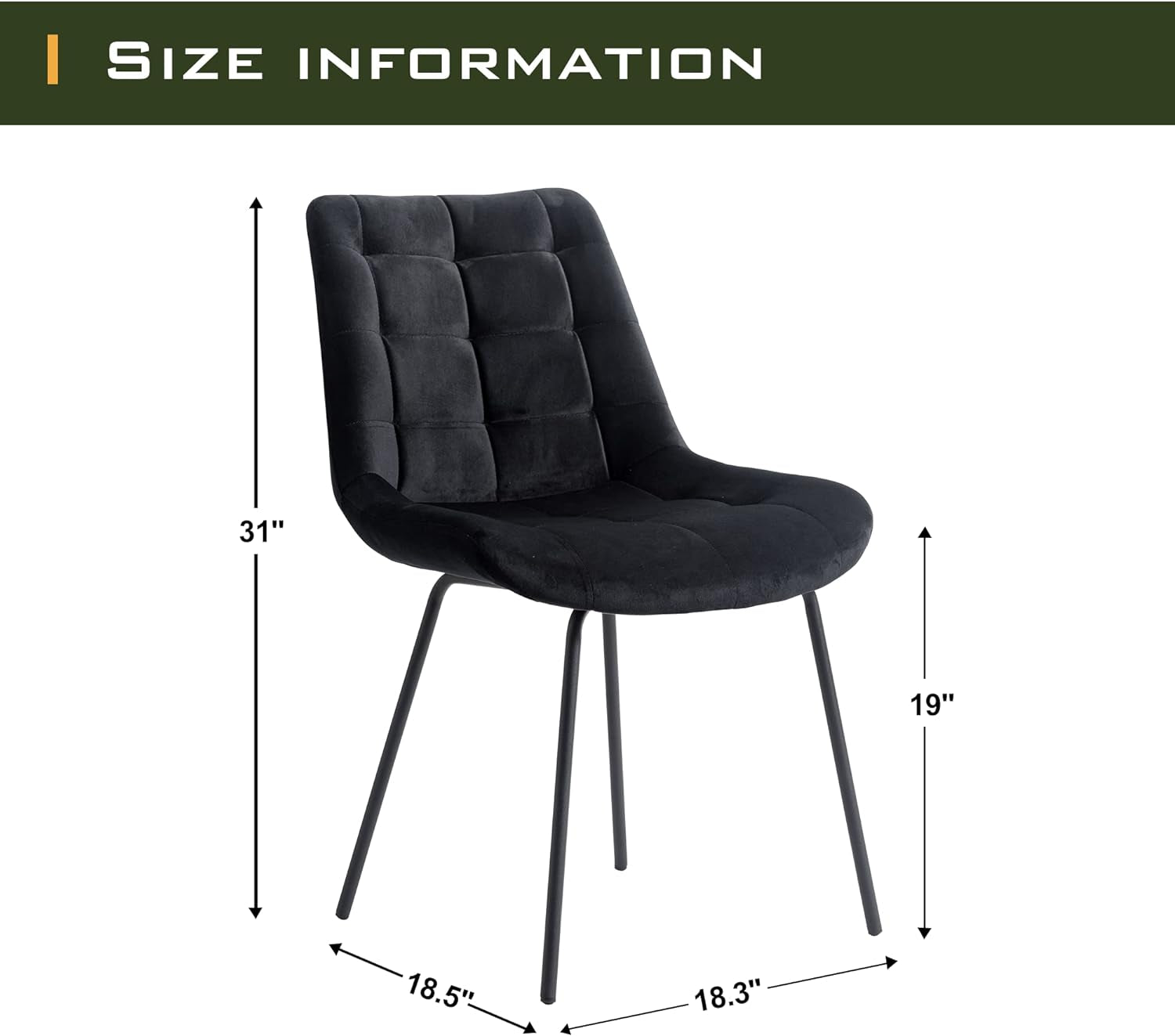 Black Velvet Upholstered Dining Chair Set Of 2 Kitchen-1