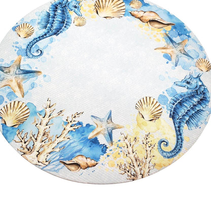 Set of 4 Round Placemats Covers Ring Seahorse Blue 14 Dia inch - Loft&Timber