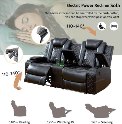 Luxury Living Room Furniture Sets Power Recliner Sectional Sofa Recliner Couch Set Recliner Leather Couch and Recliner Set Loveseat Chair for House/Office/Theater Seating(A-Black) - Loft&Timber
