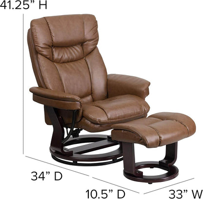 Allie Leathersoft Upholstered Recliner with Footrest, Arms, and Headrest, Padded Swivel Recliner Chair and Ottoman Set, Palimino - Loft&Timber