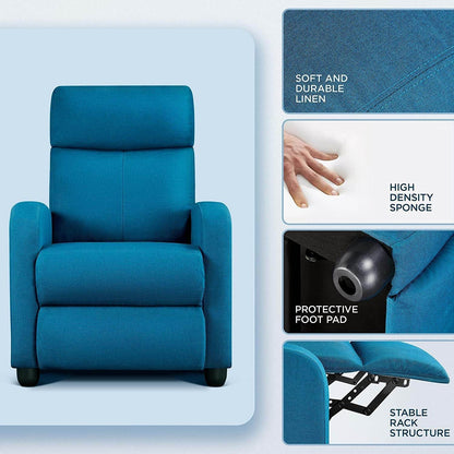 Fabric Pushback Recliner Chair, Blue - Loft&Timber