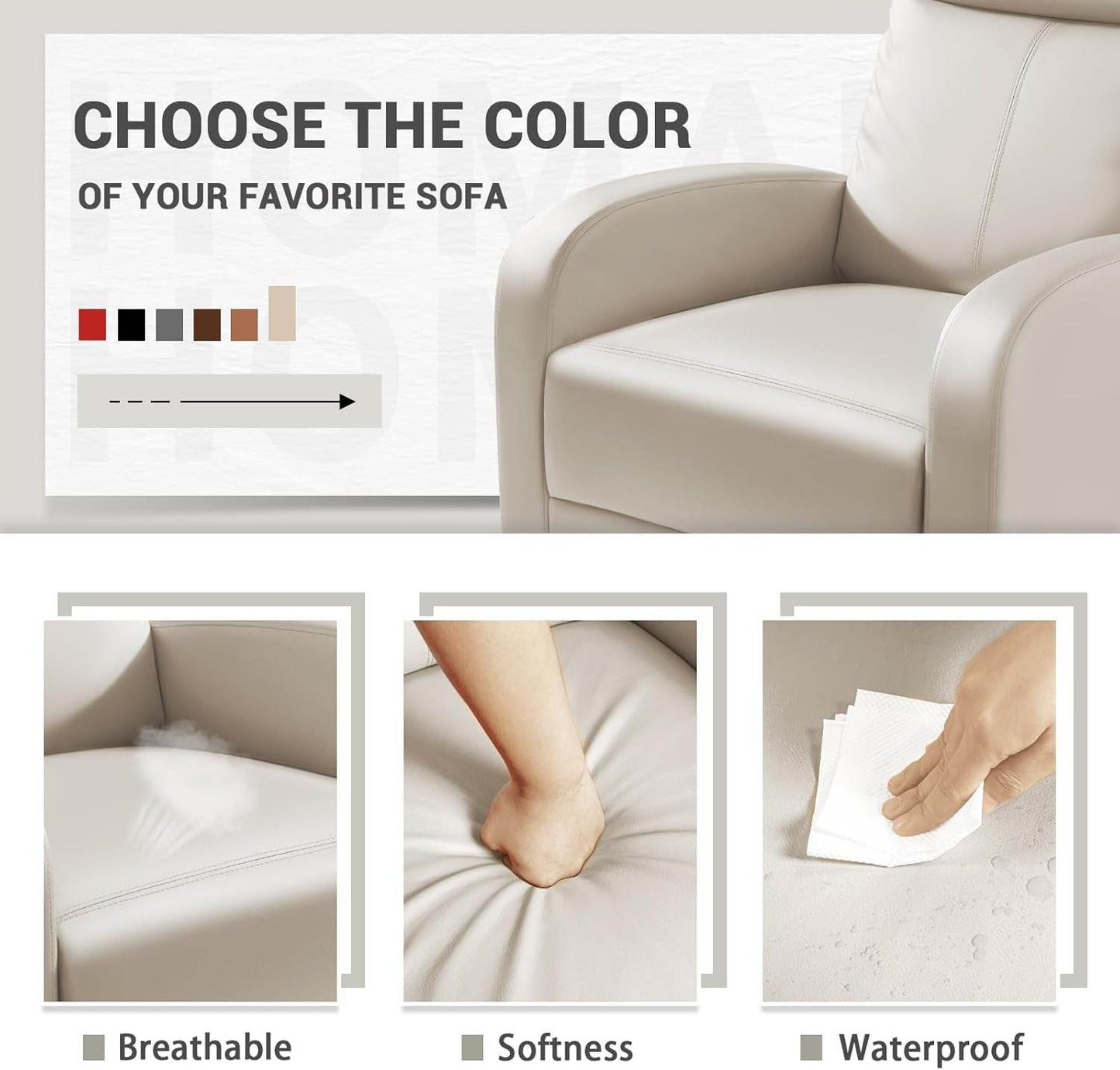 Recliner Chair, Recliner Sofa for Adults, Recliners Home Theater Seating with Lumbar Support, Reclining Sofa Chair for Living Room (Leather, Beige) - Loft&Timber