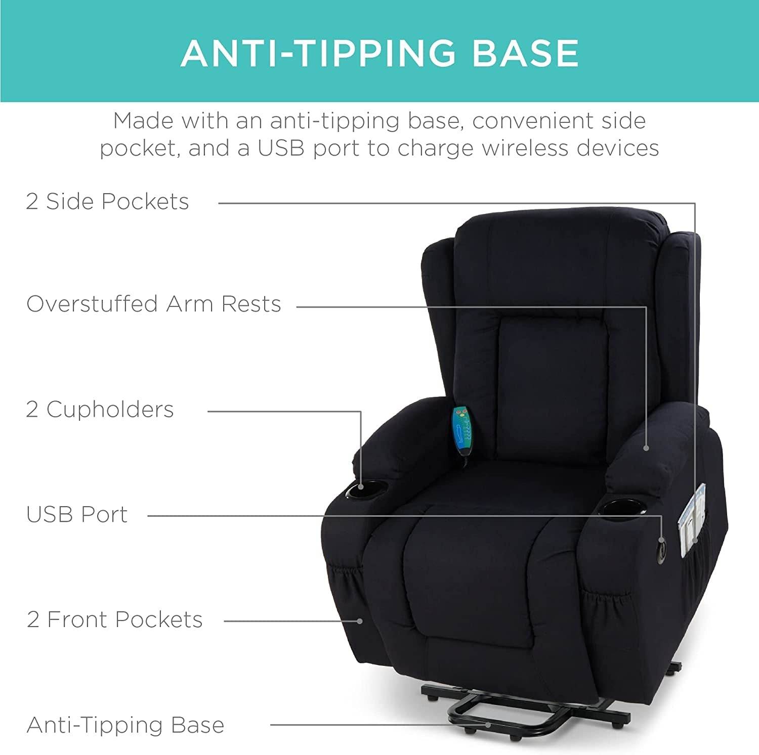 Electric Power Lift Linen Recliner Massage Chair (Black) - Loft&Timber