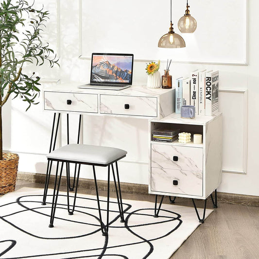 Vanity Set with Lighted Mirror, Left or Right Side Cabinet (Marble White) - Loft&Timber
