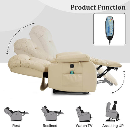 Dual Motor Large Power Lift Recliner Chair Recliners for Elderly, Infinite Position Recliner Chair with Heat and Massage, Breathable Leather(Beige) - Loft&Timber