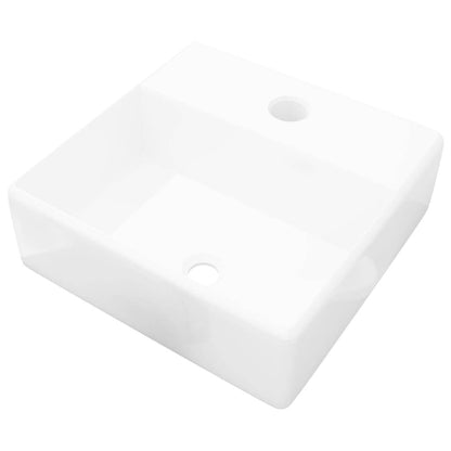 vidaXL Ceramic Bathroom Sink Basin with Faucet Hole White Square - Loft&Timber