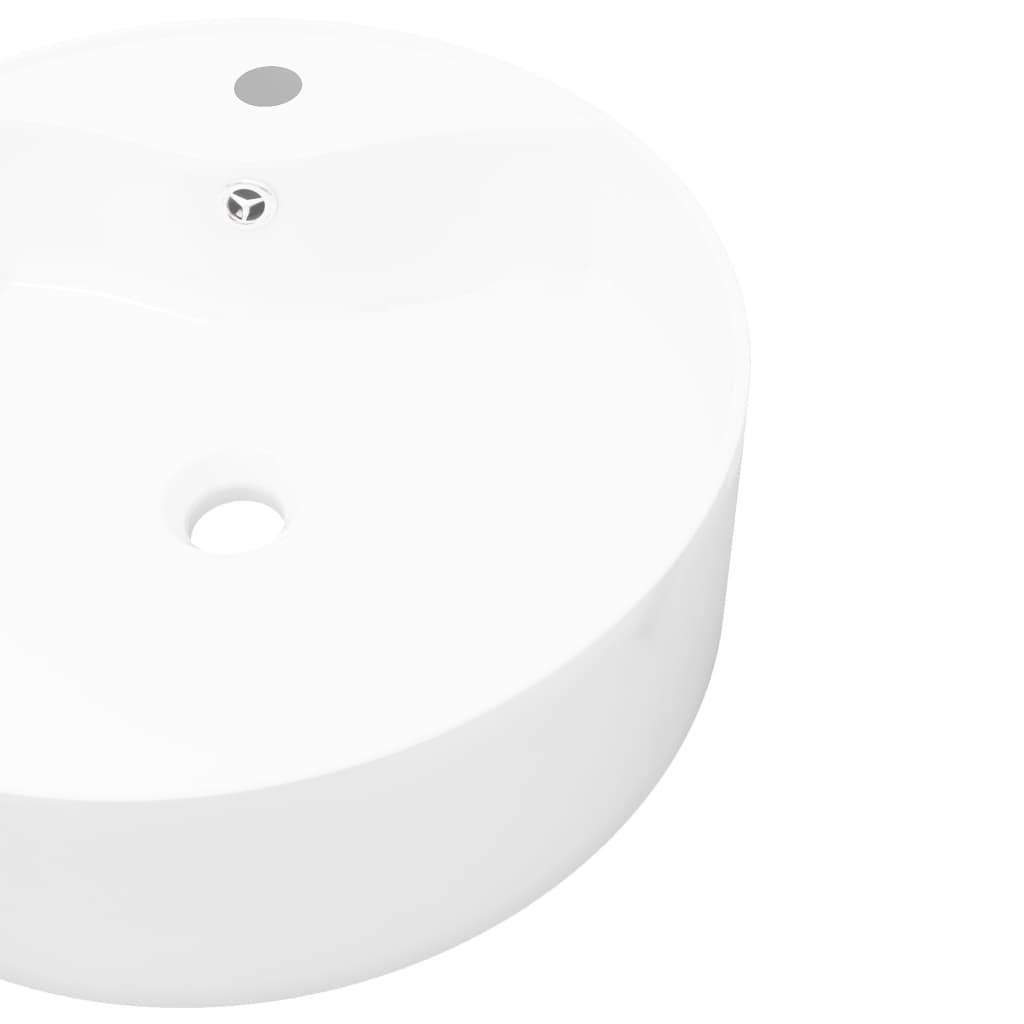 vidaXL Ceramic Bathroom Sink Basin Faucet/Overflow Hole White Round - Loft&Timber