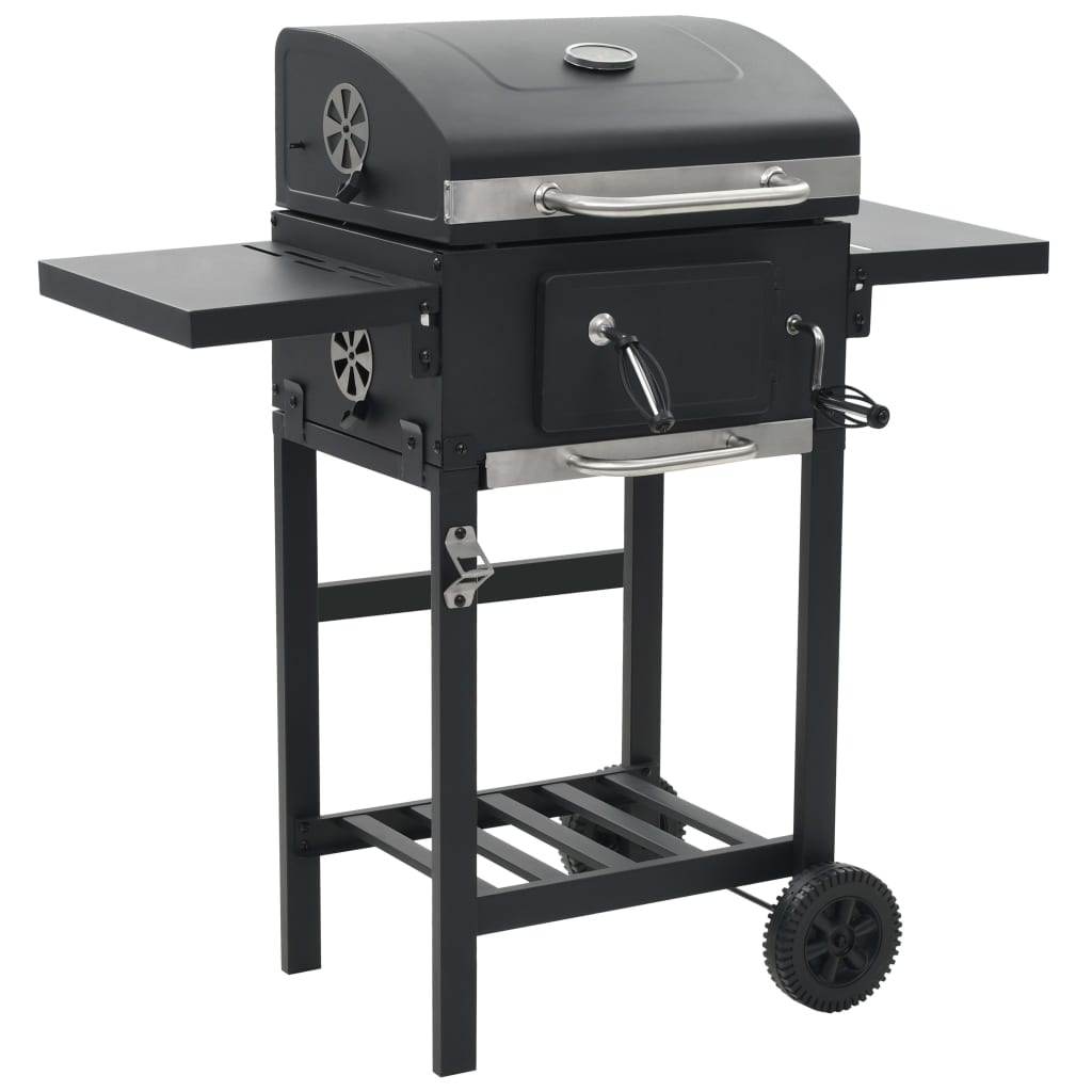 vidaXL Charcoal-Fueled BBQ Grill with Bottom Shelf Black - Loft&Timber