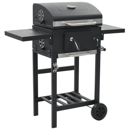 vidaXL Charcoal-Fueled BBQ Grill with Bottom Shelf Black - Loft&Timber