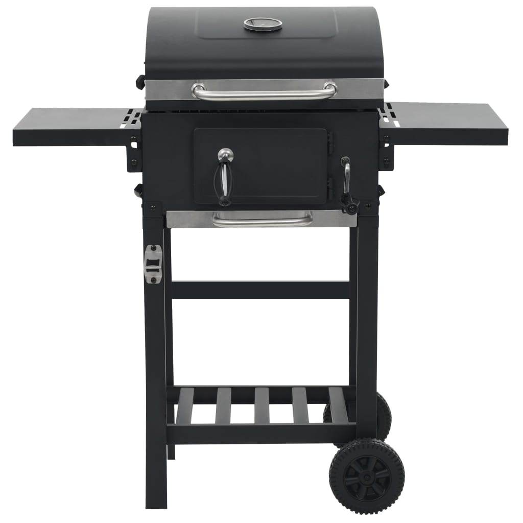 vidaXL Charcoal-Fueled BBQ Grill with Bottom Shelf Black - Loft&Timber