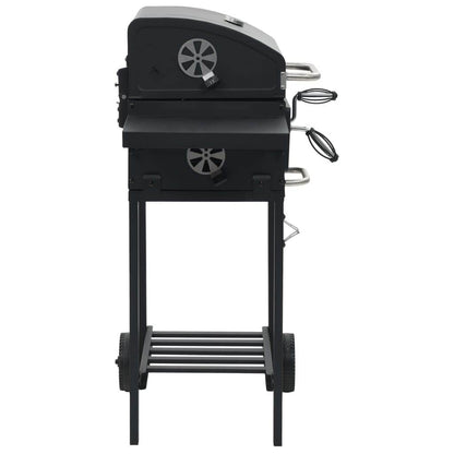 vidaXL Charcoal-Fueled BBQ Grill with Bottom Shelf Black - Loft&Timber