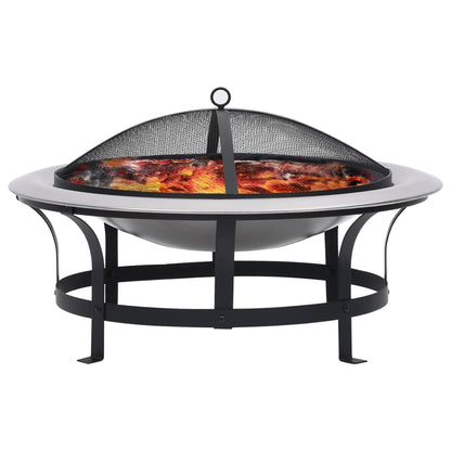 vidaXL Outdoor Fire Pit with Grill Stainless Steel 29.9" - Loft&Timber
