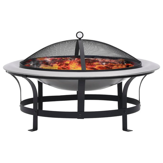 vidaXL Outdoor Fire Pit with Grill Stainless Steel 29.9" - Loft&Timber