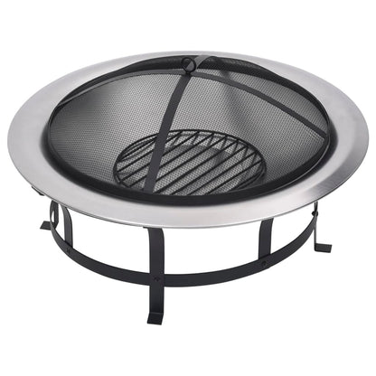 vidaXL Outdoor Fire Pit with Grill Stainless Steel 29.9" - Loft&Timber