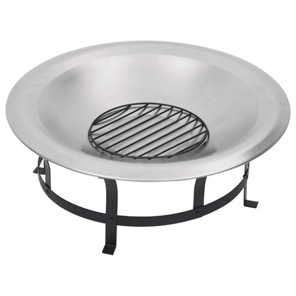 vidaXL Outdoor Fire Pit with Grill Stainless Steel 29.9" - Loft&Timber