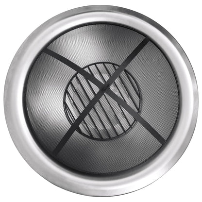 vidaXL Outdoor Fire Pit with Grill Stainless Steel 29.9" - Loft&Timber