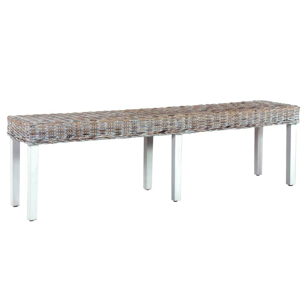 vidaXL Bench Kitchen Dining Bench Natural Kubu Rattan and Solid Mango Wood - Loft&Timber