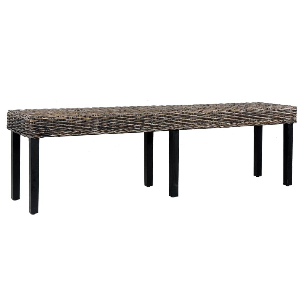 vidaXL Bench Kitchen Dining Bench Natural Kubu Rattan and Solid Mango Wood - Loft&Timber