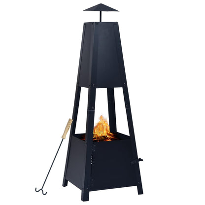 vidaXL Fire Pit Black 13.8"x13.8"x39" Steel - Loft&Timber