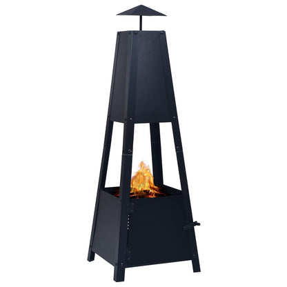 vidaXL Fire Pit Black 13.8"x13.8"x39" Steel - Loft&Timber
