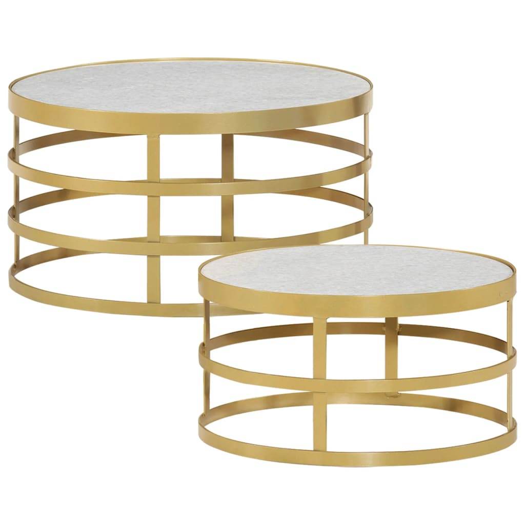 vidaXL 2 Piece Coffee Table Set Marble Brass and White - Loft&Timber