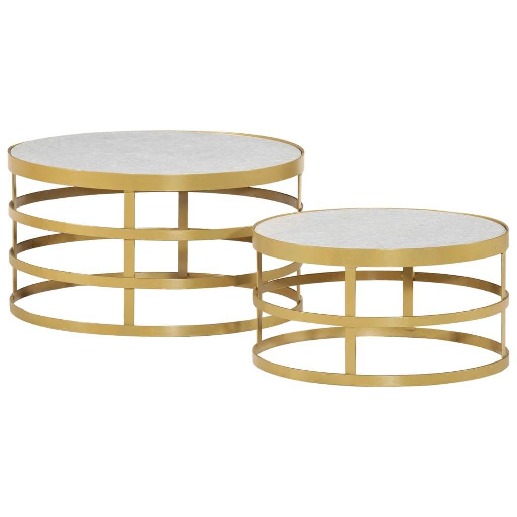 vidaXL 2 Piece Coffee Table Set Marble Brass and White - Loft&Timber